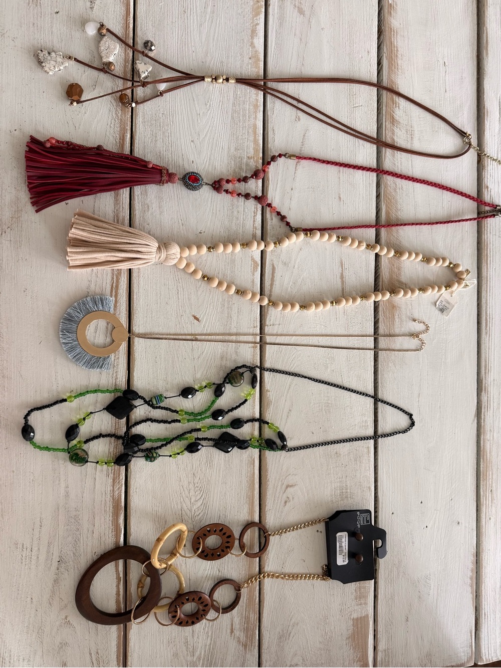 Layered Tassel & Bead Necklace Set - Red, Cream, Green, Brown, Gold (Mud Pie) - Picture 1 of 12